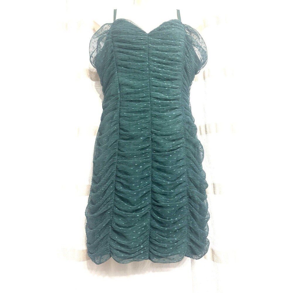 Haute Monde Women Tulle Ruched Green Lace Sleeveless Bodycon Dress Sz XL